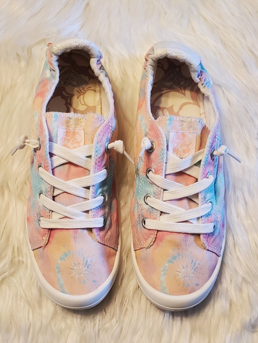 Roxy Bayshore III Pastel Tie-Dye Canvas Sneakers Memory Foam Lace-Up Size 10